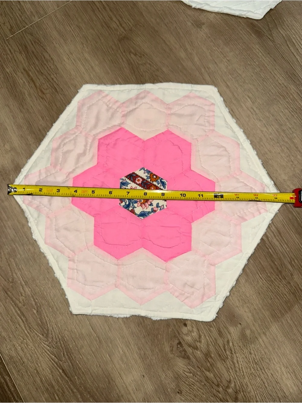 Handmade Pink Hexagon Floral Quilt placemats Set of 4.